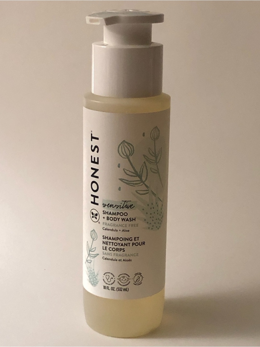 The Honest Co. 2 in 1 SENSITIVE Shampoo + Body Wash, Fragrance Free, 18 Fl Oz